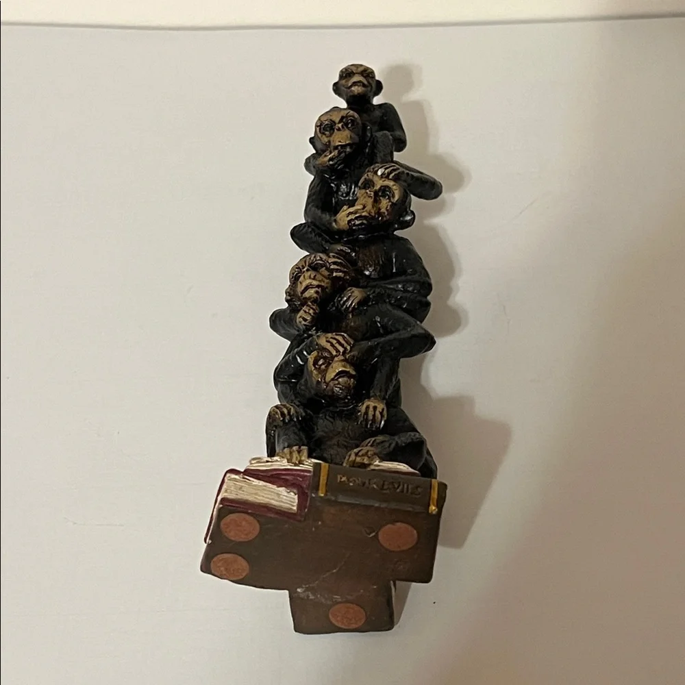 Vintage Four Evils Monkey 8.5” Tower Paperweight. See, Say, Speak, Hear No Evil